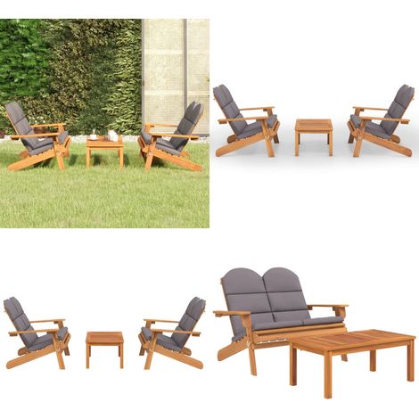 Ensemble de salon de jardin Adirondack 3 pcs bois acacia solide - Salon De Jardin - Mobilier De Jardin - Chaise Longue - Banc Extérieur - Set De Salon - Home & Living