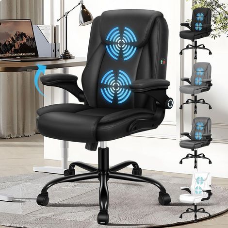 Ergonomischer Bürostuhl mit Massagefunktion, klappbaren Armlehnen, PU-Leder, bis 150kg (1/5)