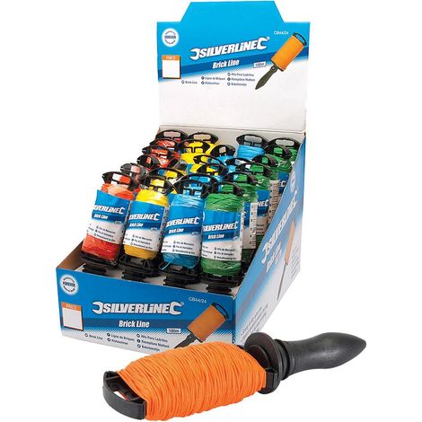 Silverline – Cordeau de maçon 30 ml – Fil coloré haute visibilité pour marquage précis – Mécanisme de déroulement sur bobine rotative