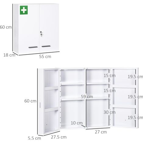 Armoire à pharmacie verrouillable à 6 étagères (acier, 55 x 18 x 60 cm, blanc) (1/5)