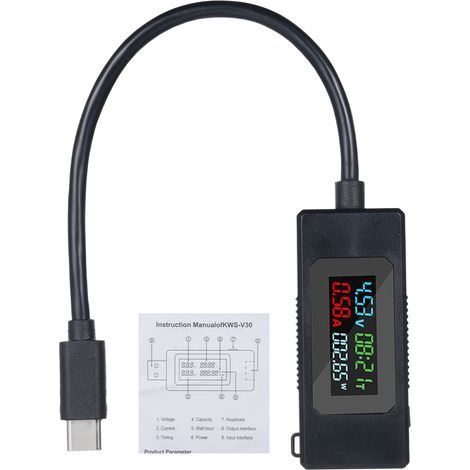 Type C high-definition color screen mobile phone charging tester, current and voltage detector, charging power tester, real-time current/voltage/power monitoring (1/5)