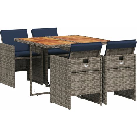Maison Exclusive - 5-teiliges Garten-Ess-Set mit Kissen, grau, Po