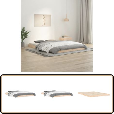 Cadre de lit sans matelas 140x200 cm bois massif de pin - Cadre De Lit - Lit Double - Lit En Bois - Bois Massif - Pin