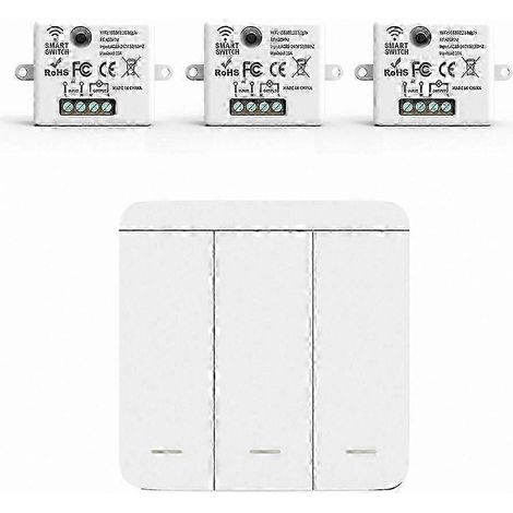 Lot de 3 interrupteurs muraux sans fil RF 433 MHz avec télécommande et panneau à 3 boutons, compatibles avec l'éclairage LED (1/5)