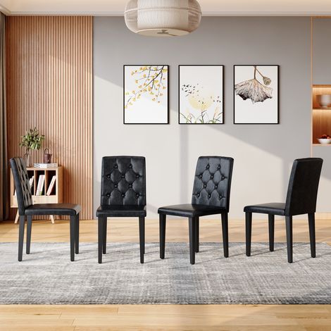 Ensemble de 4 chaises de salle à manger noires mat – design haut de gamme léger, idéales pour intérieurs européens, piètement en métal noir pour combinaisons polyvalentes