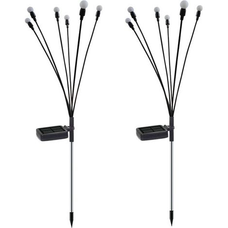 Lot de 2 lampes solaires jardin type luciole, lumière blanche chaude, pour allées, pelouses, déco extérieure/Noël, 1 jeu (1/5)