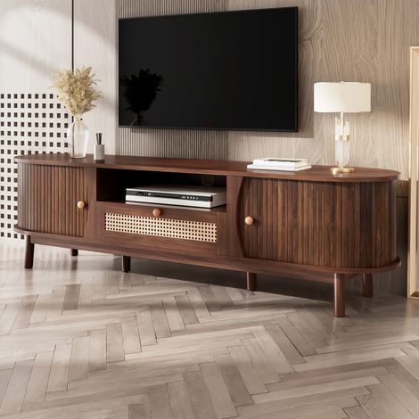 Mueble TV con puertas y cajones, 165 x 37 x 46 cm, MDF, nogal (1/5)