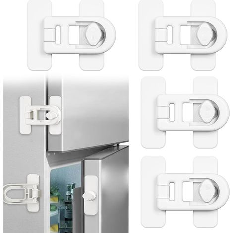 Serrure de Porte de Réfrigérateur pour Sécurité Enfant, 4 Pièces Blanc Bloque Porte Bébé, Sécurité Placard Enfants Serrures, Securite Porte Enfant, Sans Perçage Pour Réfrigérateur, Frigo, Armoire (1/5)