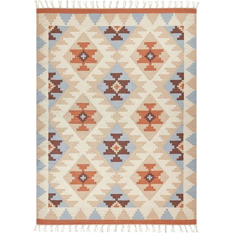 Tappeto Kilim in cotone a motivi geometrici reversibili 160 x 230 cm Multicolore Dilijan
