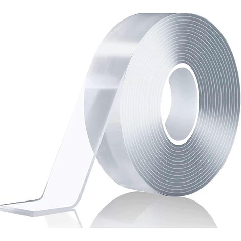 Ruban adhésif double face nano résistant, ruban adhésif double face transparent réutilisable ultra-résistant pour murs, tapis, photos (5 mètres x 2 cm) (1/5)