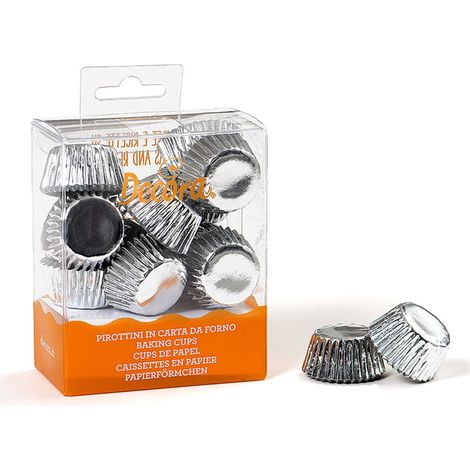 Mini moldes de papel para cupcakes, color plata, 27x17 mm, Decora, 180 unidades.