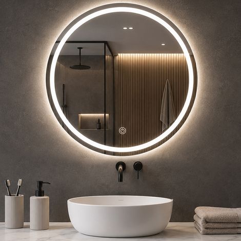 Specchio Tondo Diametro 70 cm con Led a 3 Colori Dimmerabile Accensione Touch (1/5)