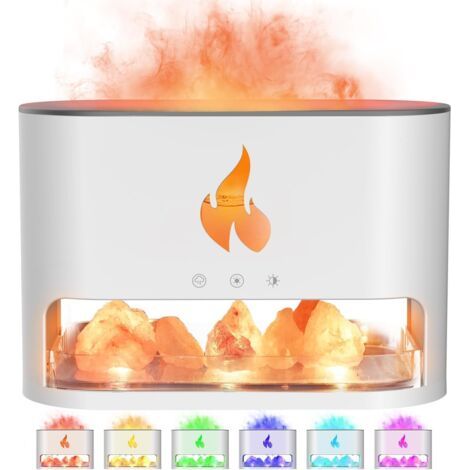Diffusore di oli essenziali bianco con lampada di sale dell'Himalaya, 250 ml, umidificatore a nebulizzazione fredda, luce multicolore (1/5)