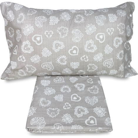 COMPLETO lenzuola MIROS cuore BIANCO in puro cotone stile TIROLESE Due Piazze