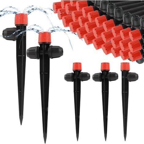 Lot de 35 émetteurs d'irrigation goutte à goutte, 2 formes, pièces de pulvérisateur d'irrigation goutte à goutte verrouillées pour tuyau de 6,35 mm, réglable à 360 degrés, 8 trous avec verrou (1/5)