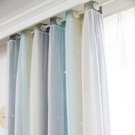 Rideau Star - Panneau Simple (100 x 140 cm, Béige) - Voile Étoilé Double Couche et Doublure Opaque - Pour Chambre Enfant et Salon (1/4)