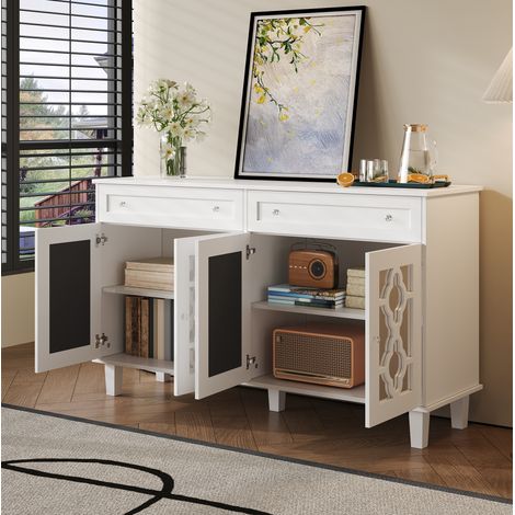 Aparador 140x40x83 cm en MDF blanco, con almacenamiento, para comedor FLORAGRACE (1/5)