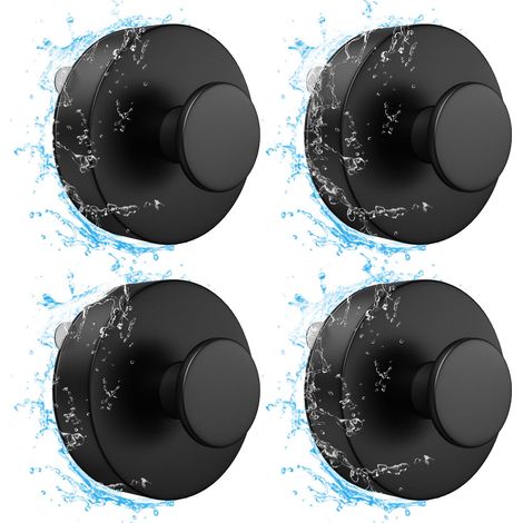 Crochets Ventouse Sous Vide, 4 pièces Crochet Mural d'Aspiration, ABS Ventouse Salle de Bain Étanche, Amovible et Réutilisable Crochet Mural Ventouse pour Cuisine, Porte en Verre (Noir) (1/5)