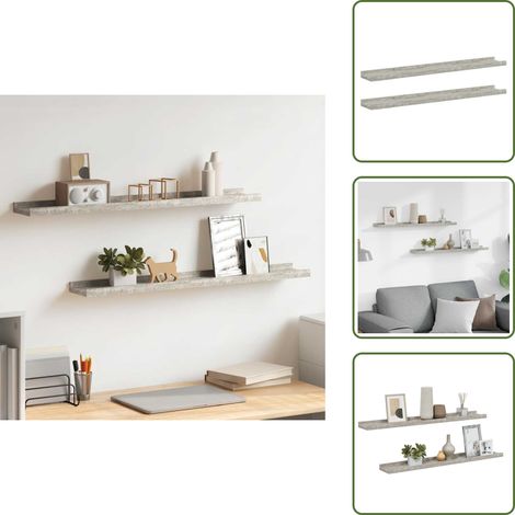 Étagères murales 2 pcs Gris béton 80x9x3 cm - Étagères Murales - Étagères Déco - Rangement Mural - Décoration Murale - Meubles Gris (1/5)