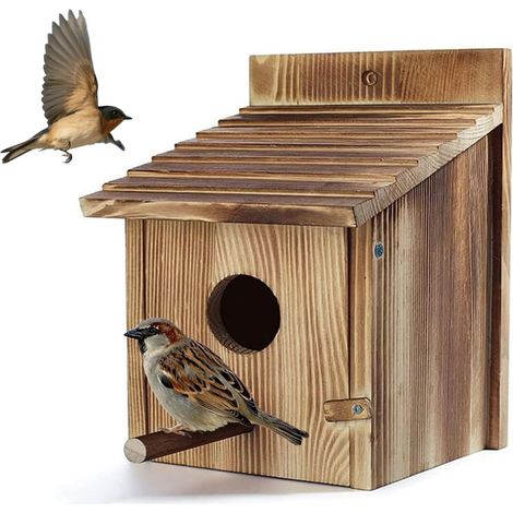 Cabane Oiseaux en Bois Exterieur, Nichoirs à Oiseaux Sauvages, Nichoir Mesange Vissé & Résistant Aux Intempéries, Mangeoire Oiseaux Sauvages, Maison Oiseaux Exterieur, 15 x 15 x 22 cm (1/4)