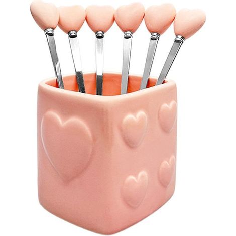 Lot de 6 Cuillères à Café avec Support en Acier Inoxydable Rose, 9,5 x 7,5 x 8 cm - PANGIVO (1/5)