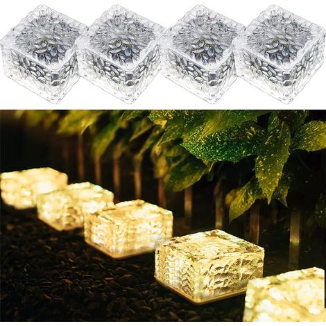 4er-Set PVC-Solarleuchten mit warmweißem Licht, Solar-LED-Leuchten mit Lichtsensor, 7 x 7 x 5 cm, wasserdicht (IP44) für die Gartendekoration
