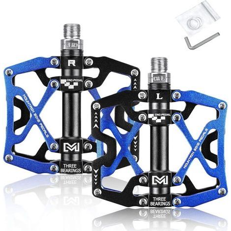 Pair of flat mountain bike pedals, CNC machined aluminum body, platform diameter (1/5)