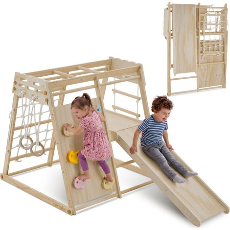 Structure d’escalade, 7 en 1, intérieur, bois, marron clair (1/5)