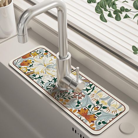 Sink Splash Guard - Silicone Faucet Water Catcher Mat - For Kitchen Bathroom Countertop Drainage - 41.5 cm x 13.5 cm - 1 Piece (1/3)