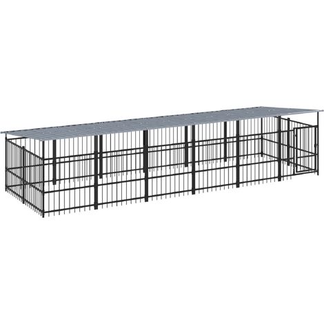 Cuccia gabbia per animali da esterno pac con tetto per cani in acciaio 11,26 m² nero 020041734