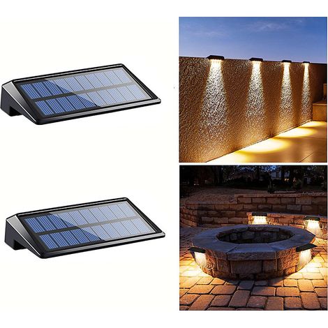 Lot de 2 lampes solaires de clôture d&aposextérieur à LED décoratives et étanches pour jardin, escaliers, balustrades, blanc chaud (1/5)