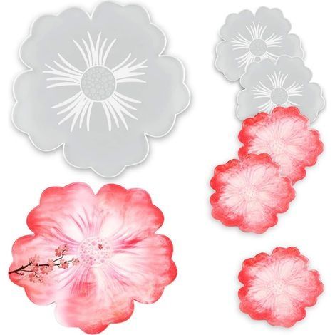 6 pièces Forme de Fleur Moules en Résine, Résine époxy Moulage SiliCône Coaster Moule, Plateau, Assiette Tapis de Bol (1/5)