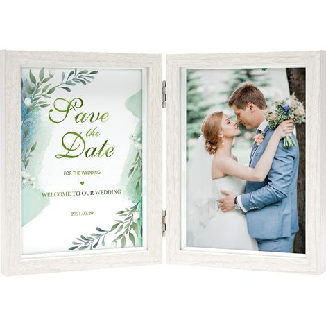 Double Cadre Photo 13x18 Blanc Bois Pliable Cadres 2 Photos (1/5)