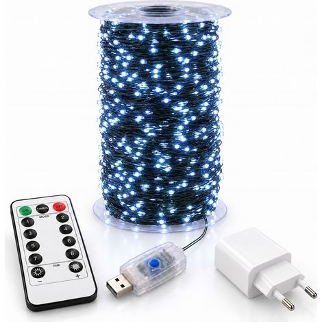 Guirlande lumineuse pour sapin de Noël, 500 LED, câble blanc froid de 50 m, télécommande, minuterie et port USB (1/5)
