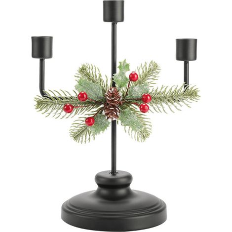 Support À Bougies De Noël - Support En Métal Pour 3 Bougies Pilier - Centre De Table Festif - Décoration Intérieure - Noir (1/5)