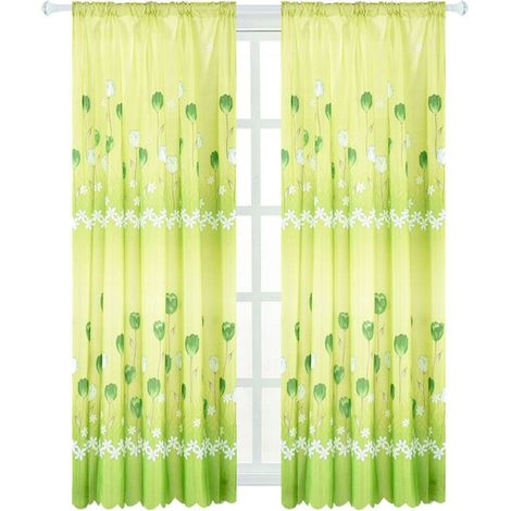 1 Rideau en Tulle Brodé Voile Transparent Vert - Écharpe pour Fenêtre - 100x200cm (1/5)