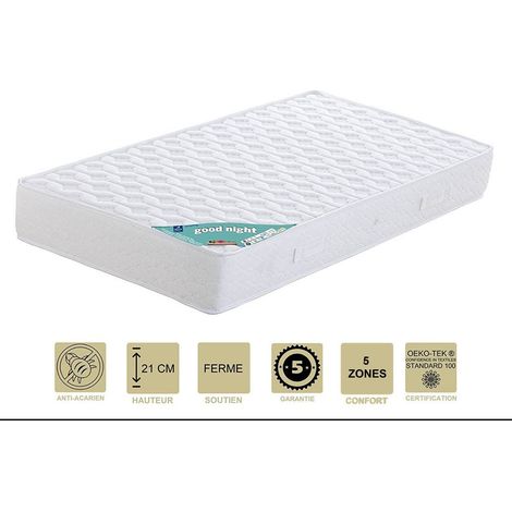 Matelas 100x200 x 21 cm - Ferme - Aertech+ 35 Kg/m3 HR Haute Densité - 5 Zones de Confort