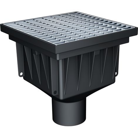 MEA – Siphon de sol extérieur – Avaloir de cour en plastique recyclé – Grille caillebotis M20/30 en acier galvanisé – Drainage des eaux pluviales B125 (1/5)