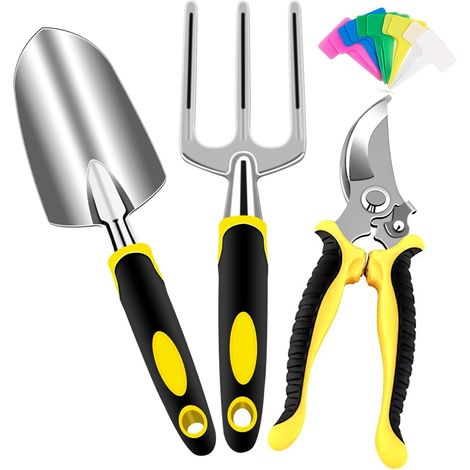 Gardening Tools, 3 Piece Kit Gardening Tools Adult Rustproof Aluminium Garden Tools with Pruner, Fork, Transplanter (1/5)