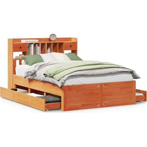 Maison Exclusive - Lit bibliothèque sans matelas cire marron 140x200 cm pin massif
