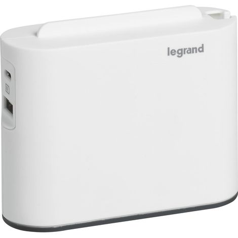 Fiche multiprise extra-plate avec 2 prises latérales sans terre et USB Type-A + Type-C- blanc et gris foncé (1/5)