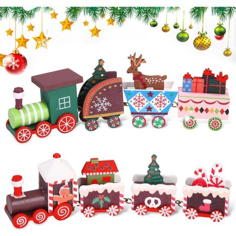 2-teiliges Set Weihnachtszug aus Holz, Weihnachtsdekoration, Mini-Holzzug, Weihnachtszug-Dekoration, Weihnachtstischdekoration, Weihnachtsspielzeug-Dekoration, Weihnachtsdekoration, Weihnachtsdekorati (1/5)
