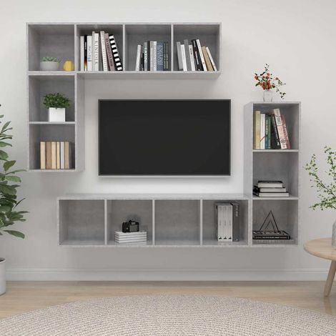 vidaXL 4 Piece TV Cabinet Set Concrete Grey Engineered Wood (1/5)