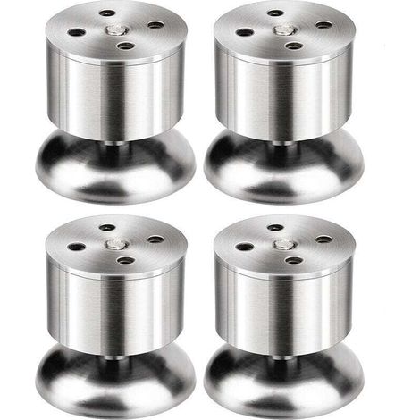 Lot de 4 Pieds - 6cm de Meuble Réglable Pieds de Table en Acier Inoxydable avec Tapis en Caoutchouc et Vis (1/4)