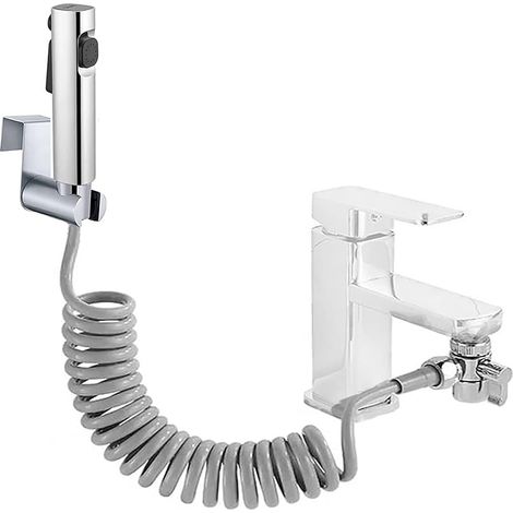 Ensemble de douchette à main pour bidet, mode double jet, buse en plastique ABS, kit de pulvérisation pour couches en tissu pour bébé avec distributeur de robinet, tuyau à ressort, support mural (1/5)