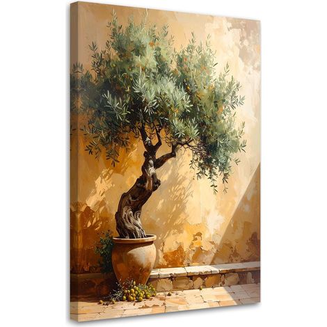 Cuadro en Lienzo, Olivo contra un fondo de pared en beige, 80x120
