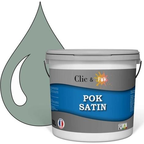 POK SATIN Peinture Mur Plafond – Intérieure Satinée, Lessivable, Multisupport - Vert Ancien - 10L (1/4)