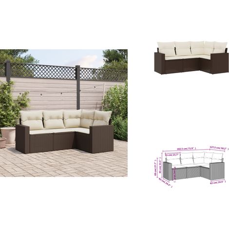 4-tlg. Garten-Sofagarnitur mit Kissen Braun Poly Rattan - Gartensorgsofa - Outdoor Sofa - Lounge Set - Gartenmöbel - Rattan Möbel
