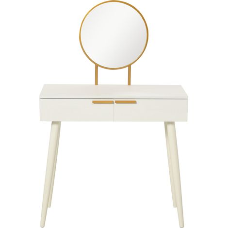 HOMCOM Tavolo da Trucco con Specchio e 2 Cassetti per Accessori in Legno Bianco