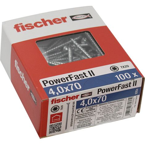 100 Vis VBA zingué blanc Power-Fast TX20 Ø4 x 70 mm filetage partiel - Fischer